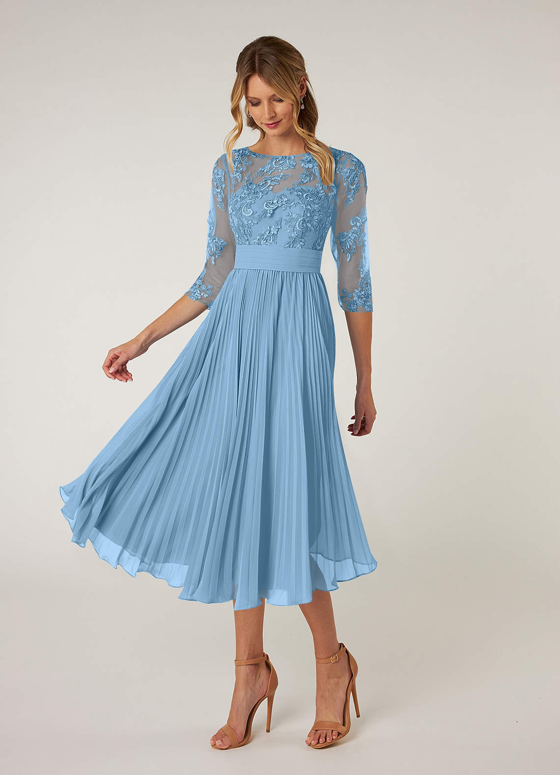 Azazie Tutu Mother of the Bride Dresses Steel Blue A-Line Boatneck Lace Chiffon Dress image2