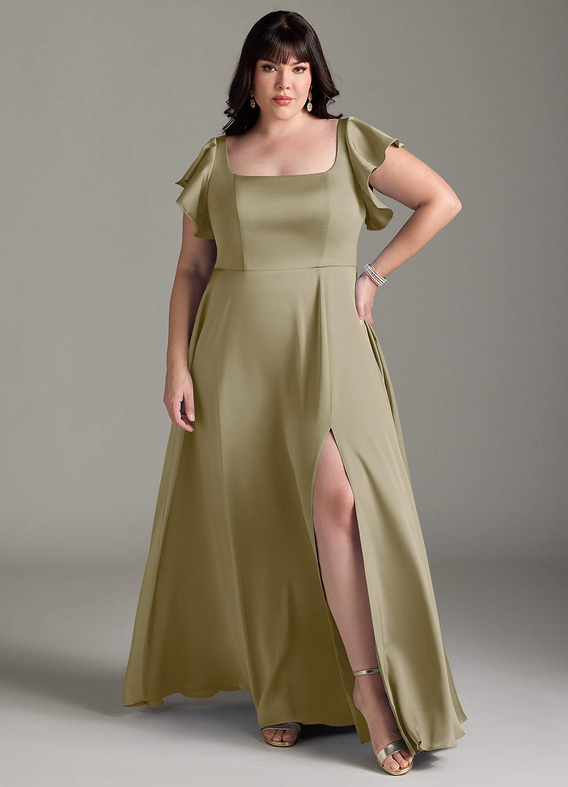 Azazie Bondi Bridesmaid Dresses Moss Green A-Line Bow Stretch Satin Dress image1