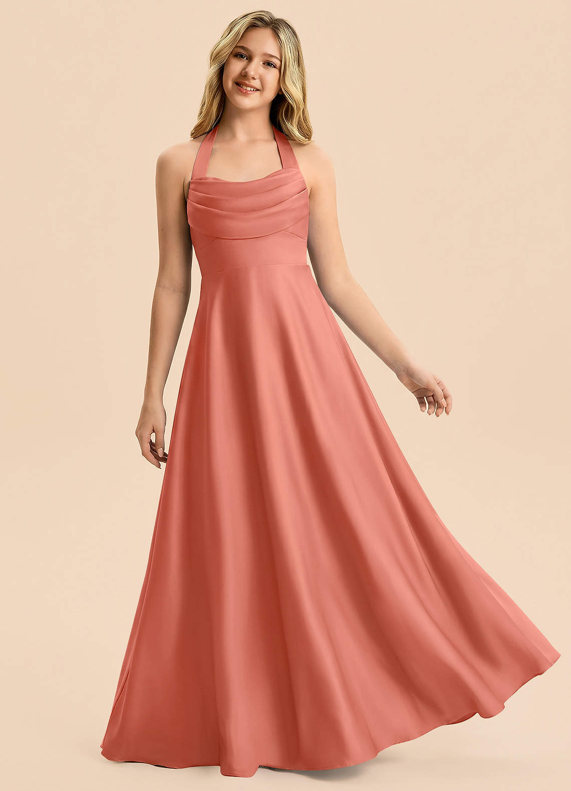 Azazie Kady Junior Bridesmaid Dress in Salmon Pink | Azazie