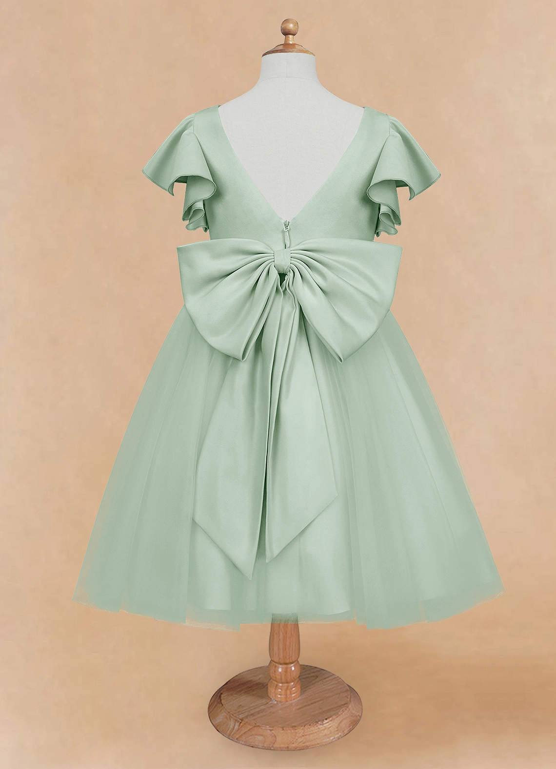 Azazie Kaeya Robe Demoiselle D'honneur Fillette Robe Trapèze en Tulle Arc Agave image5