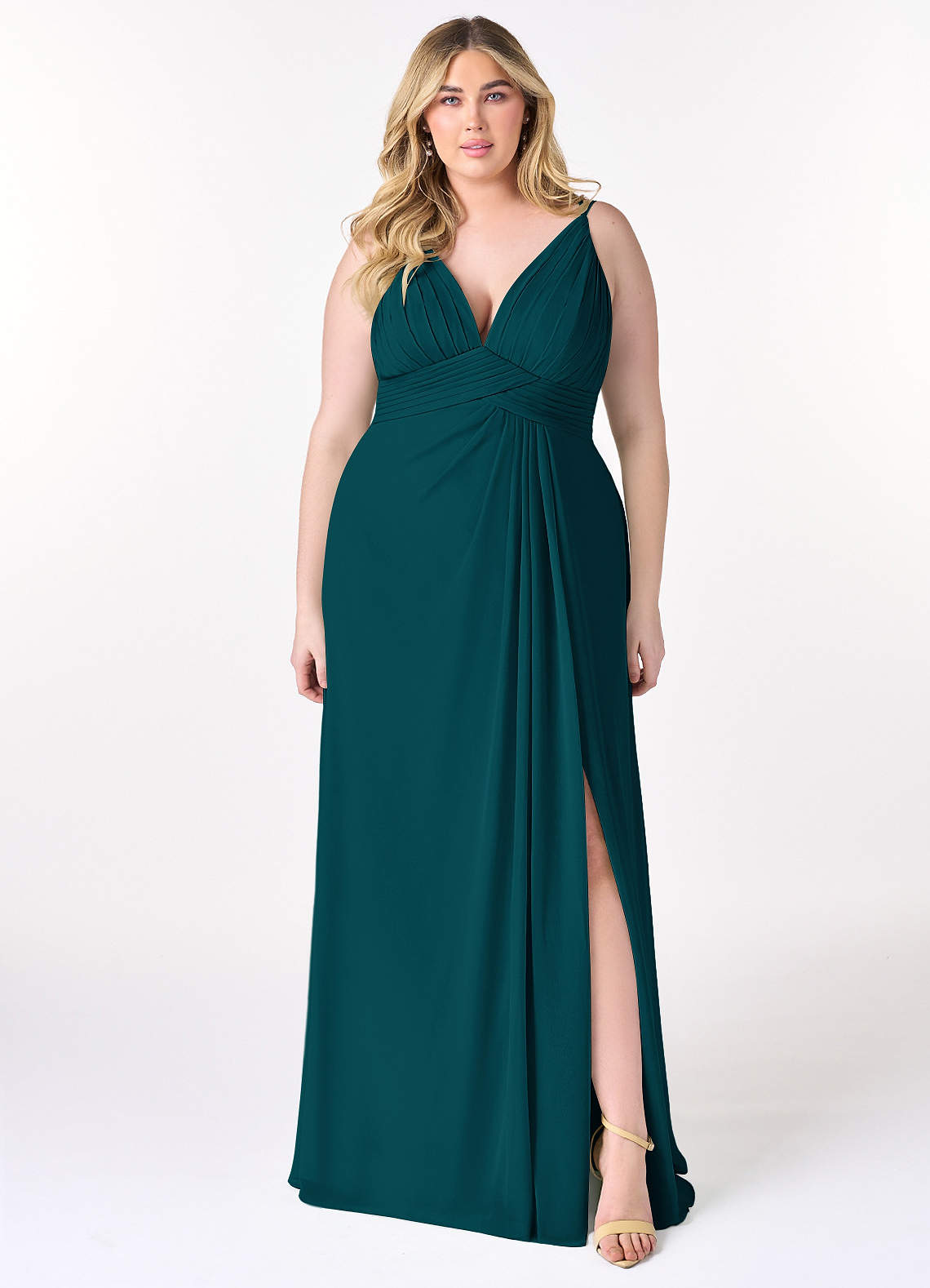 Azazie Maren Allure Brautjungfernkleider A-Linie V-Hals Spitze Chiffon Kleid Kiefer image1