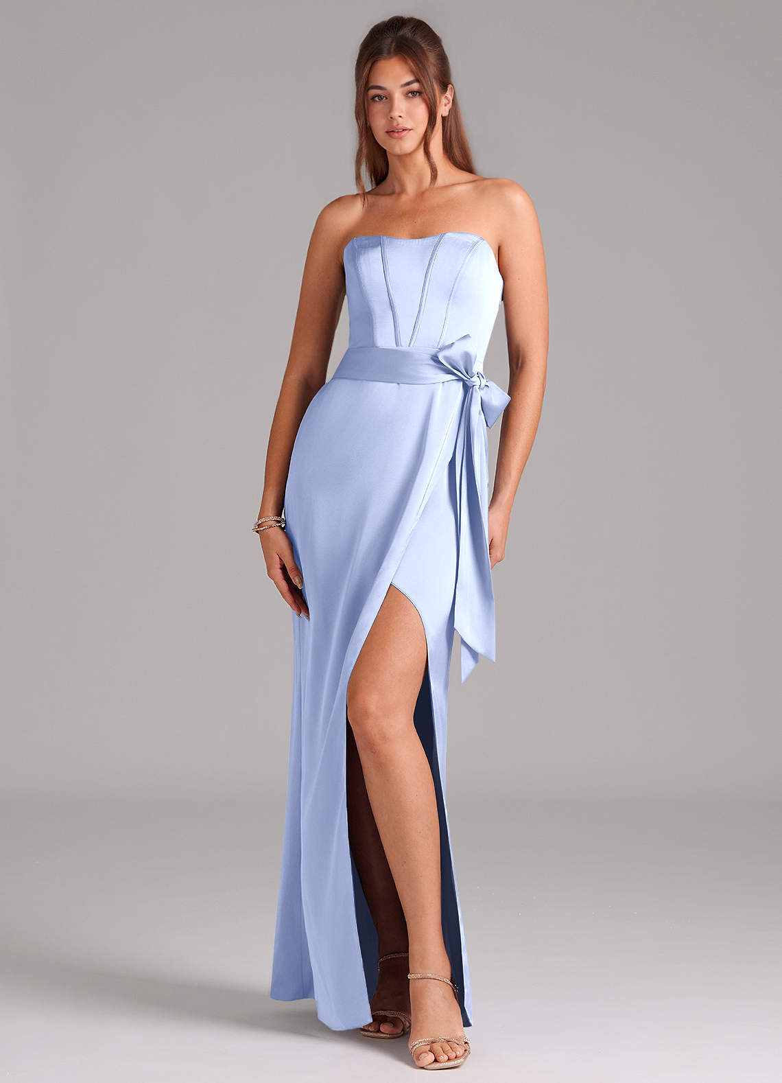 Azazie Jamie Bridesmaid Dresses Ice A-Line Strapless Stretch Satin Convertible Dress image1