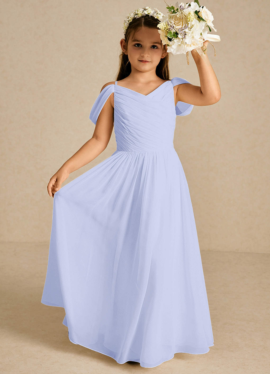 Azazie Chelle Abiti da Ragazza di Fiori Abito A-Line in Chiffon Plissettato Lavanda image1