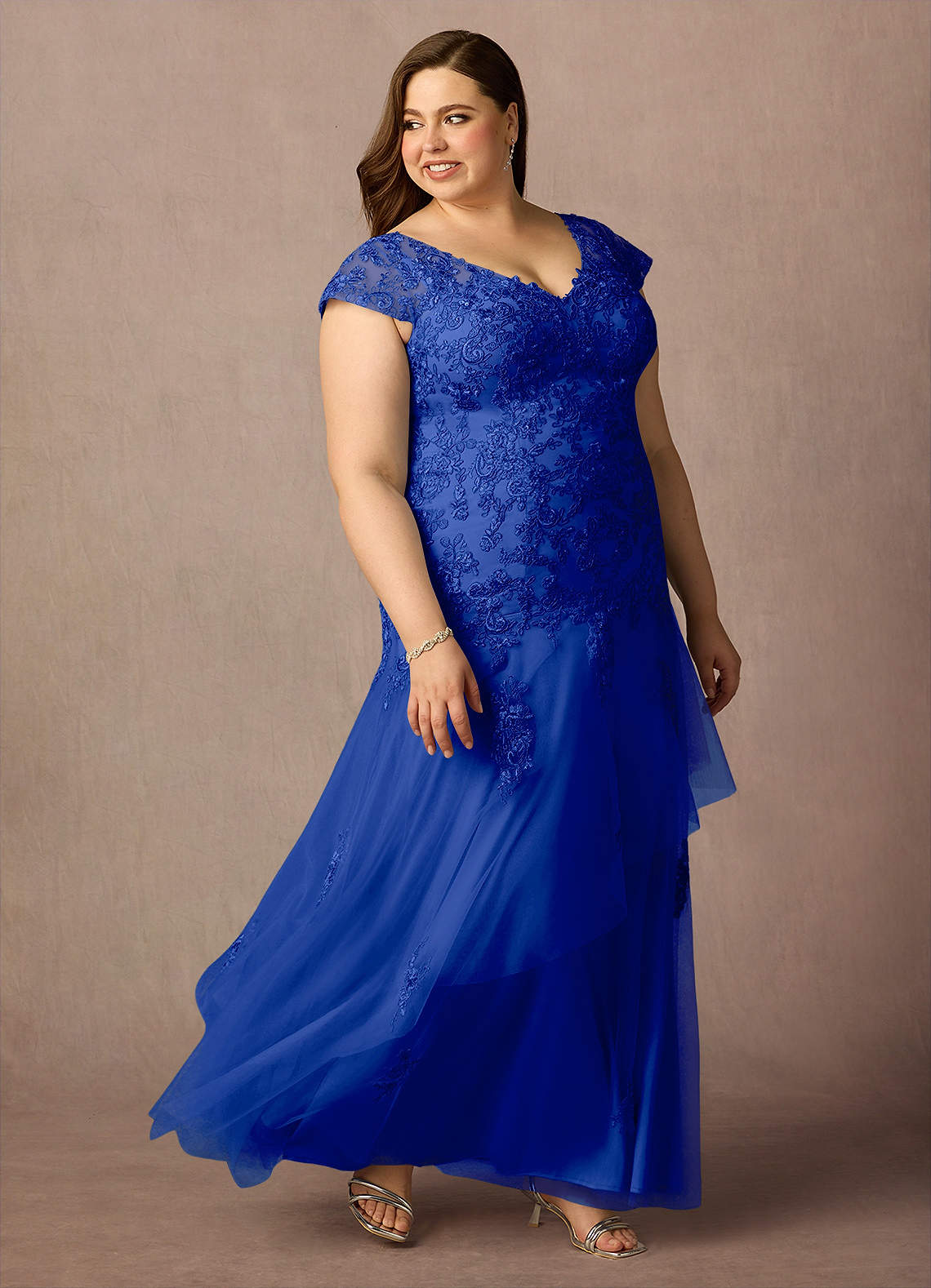 Azazie Romy Royal Blue Mermaid V-Neck Sequins Tulle Dress | Azazie
