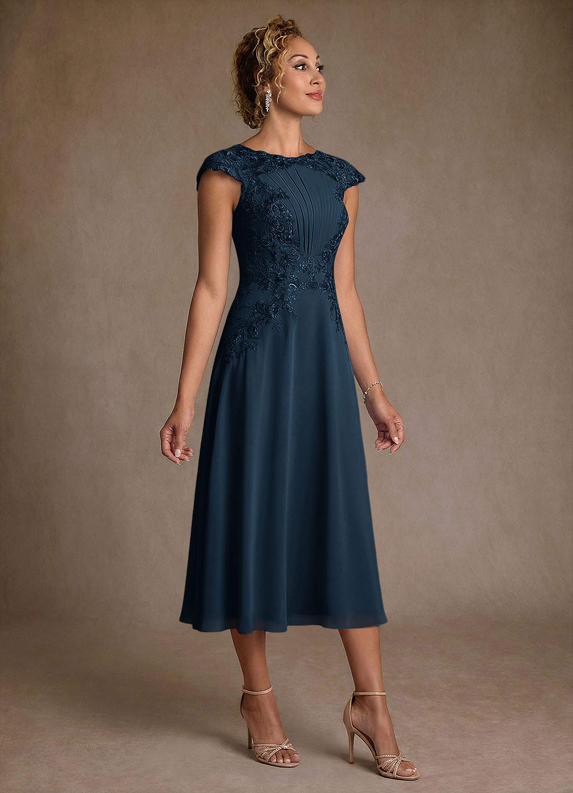Azazie Crista Mother of the Bride Dresses Dark Navy A-Line Lace Chiffon Dress image2