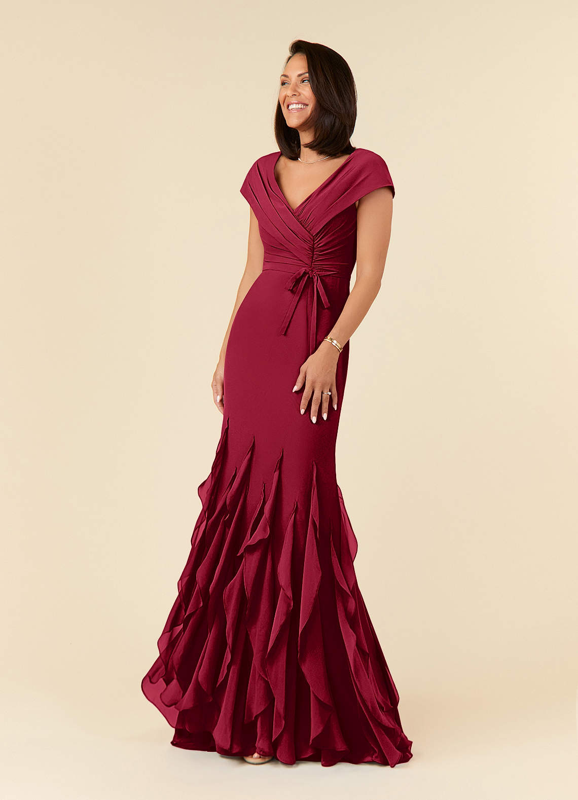 Azazie Bailora Mother of the Bride Dresses Burgundy Mermaid Ruched Chiffon Dress image1