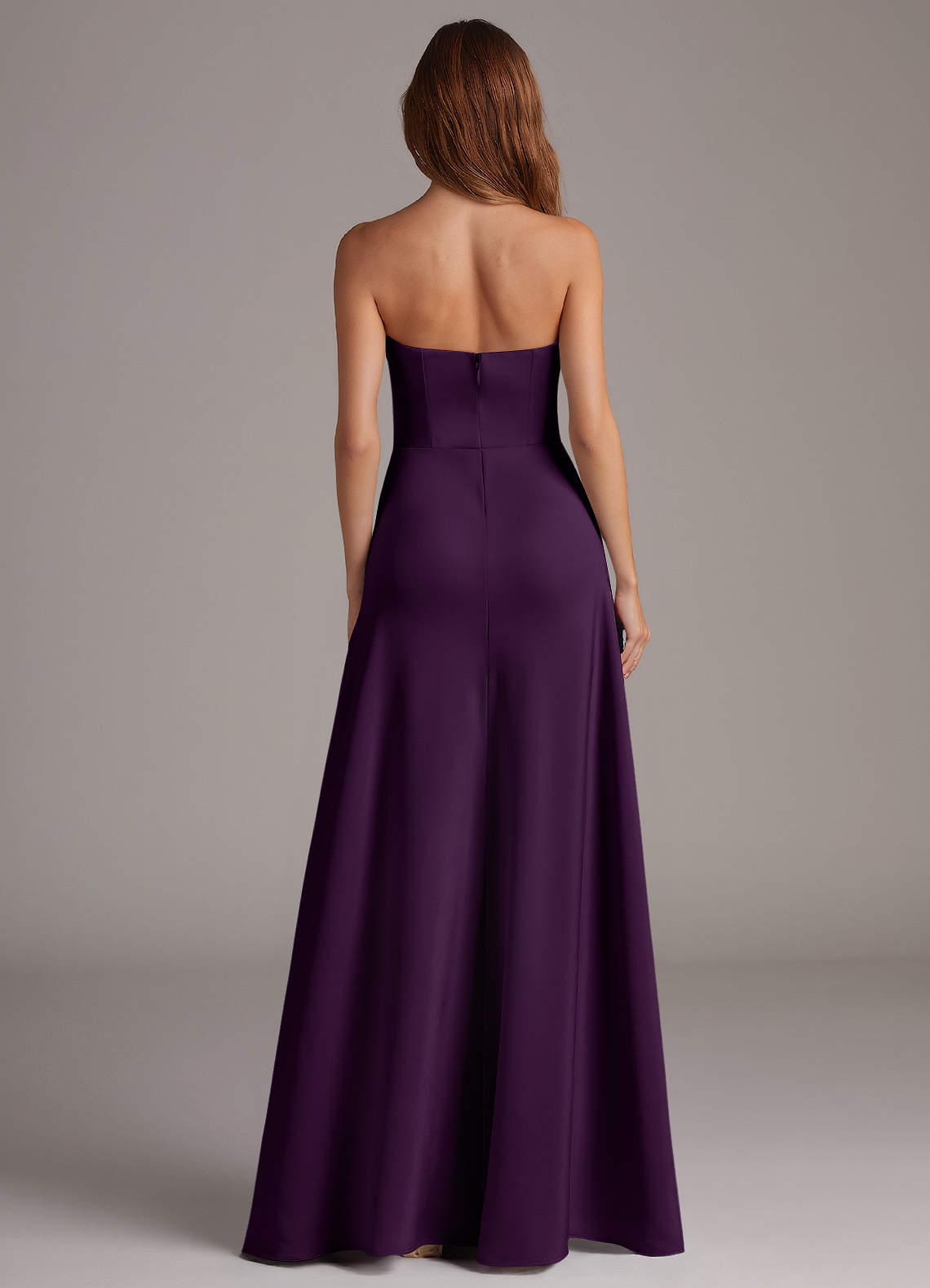Strapless Satin A Line Bow Grape Purple Prom Dress