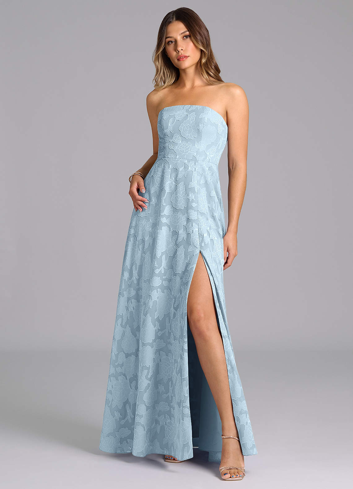 Azazie Wren Bridesmaid Dresses Sky Blue A-Line Strapless Floral Burnout Dress image2