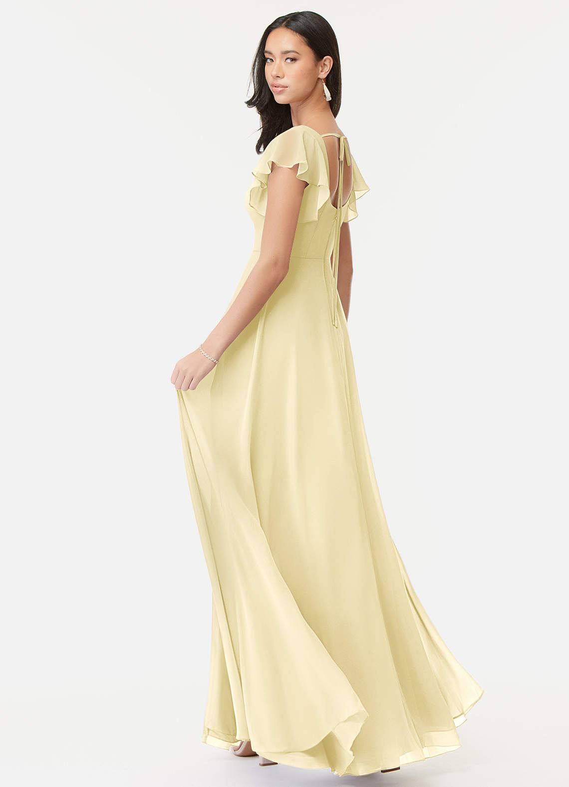 Azazie Bondi At-home Try On Dresses Dusty Blue A-Line Ruffled Chiffon Dress image4