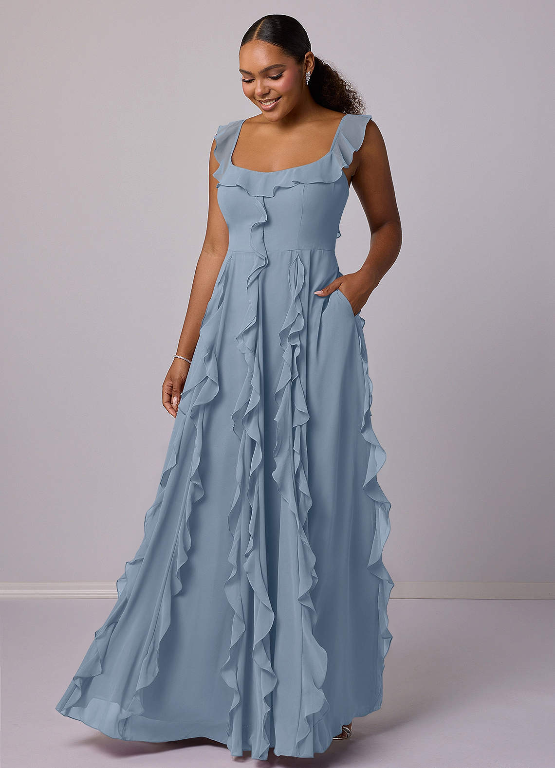 Barbie ♥ Azazie Bridesmaid Dresses Dusty Blue A-Line with Pockets Chiffon Dress image6