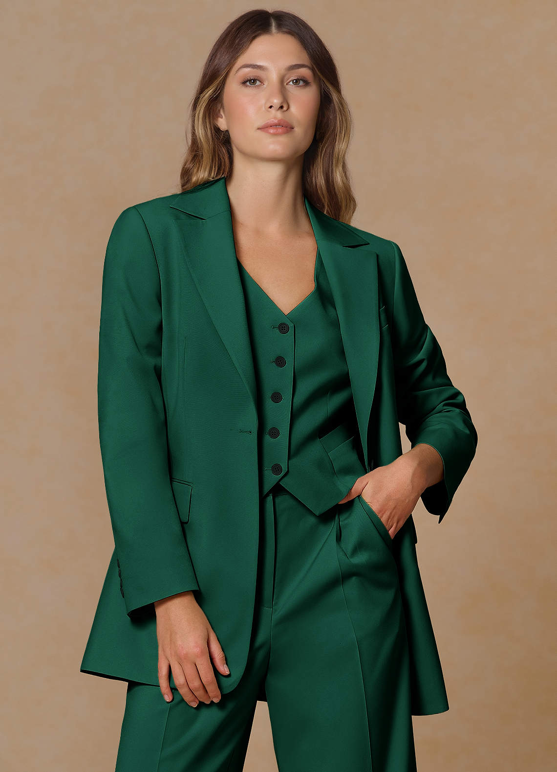 front Rowan Emerald Refined Weave Performance blazer