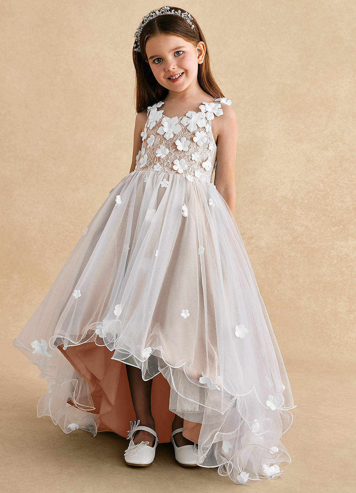 Azazie Celia Flower Girl Dresses English Rose A-Line Lace Tulle Dress image5