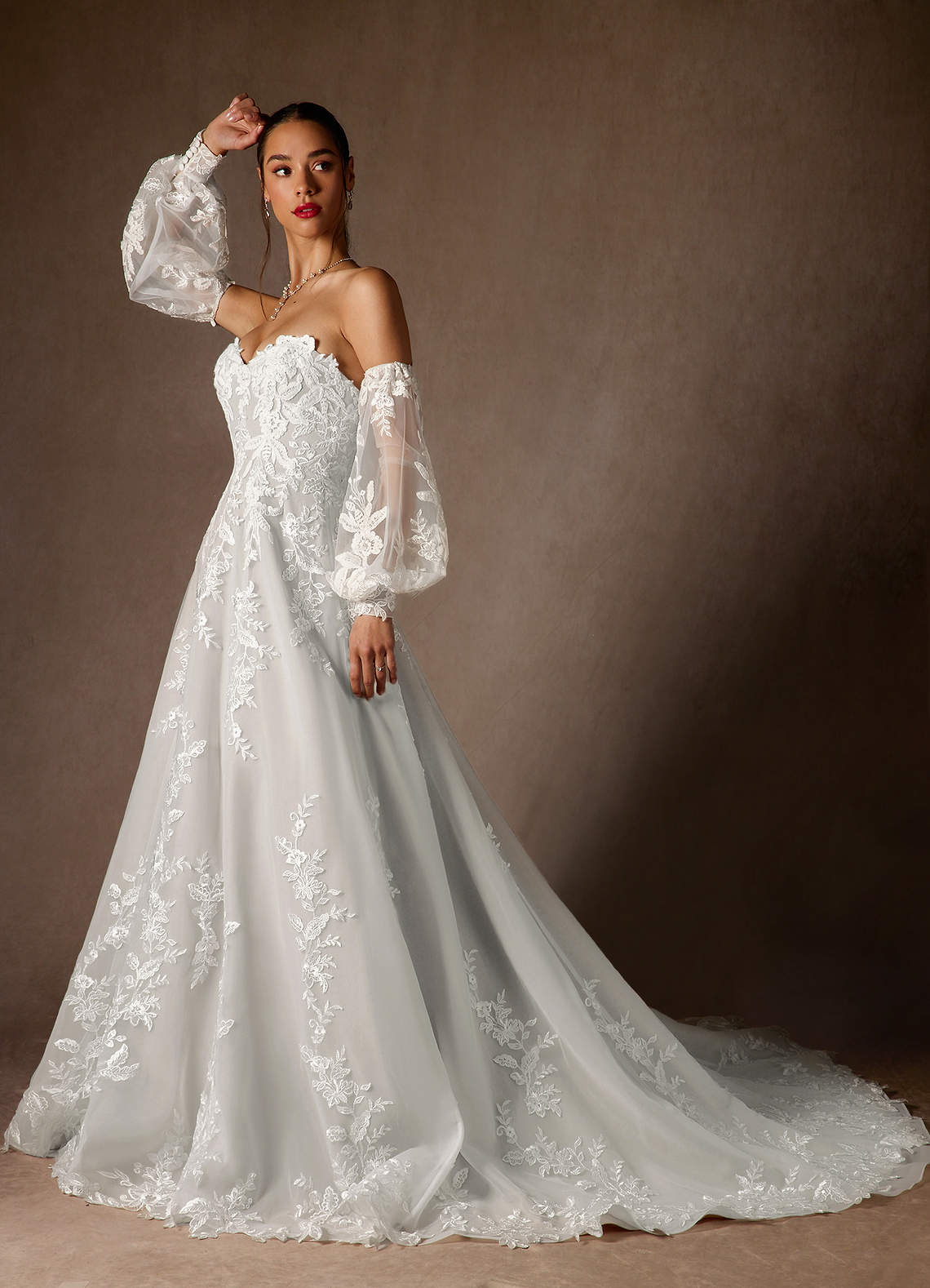 Azazie Madeleine Wedding Dresses Diamond White Ball-Gown Strapless Lace Dress image3