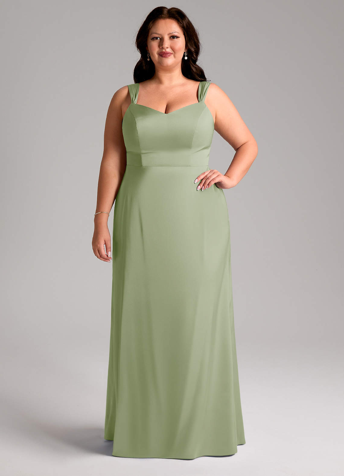 Azazie Denice Robes de demoiselle d'honneur Robe Fourreau en Satin extensible Plissée Vert Sauge image7