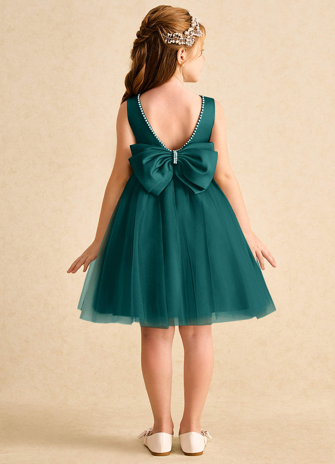 Azazie Jani Flower Girl Dresses Peacock A-Line Bow Tulle Dress image1