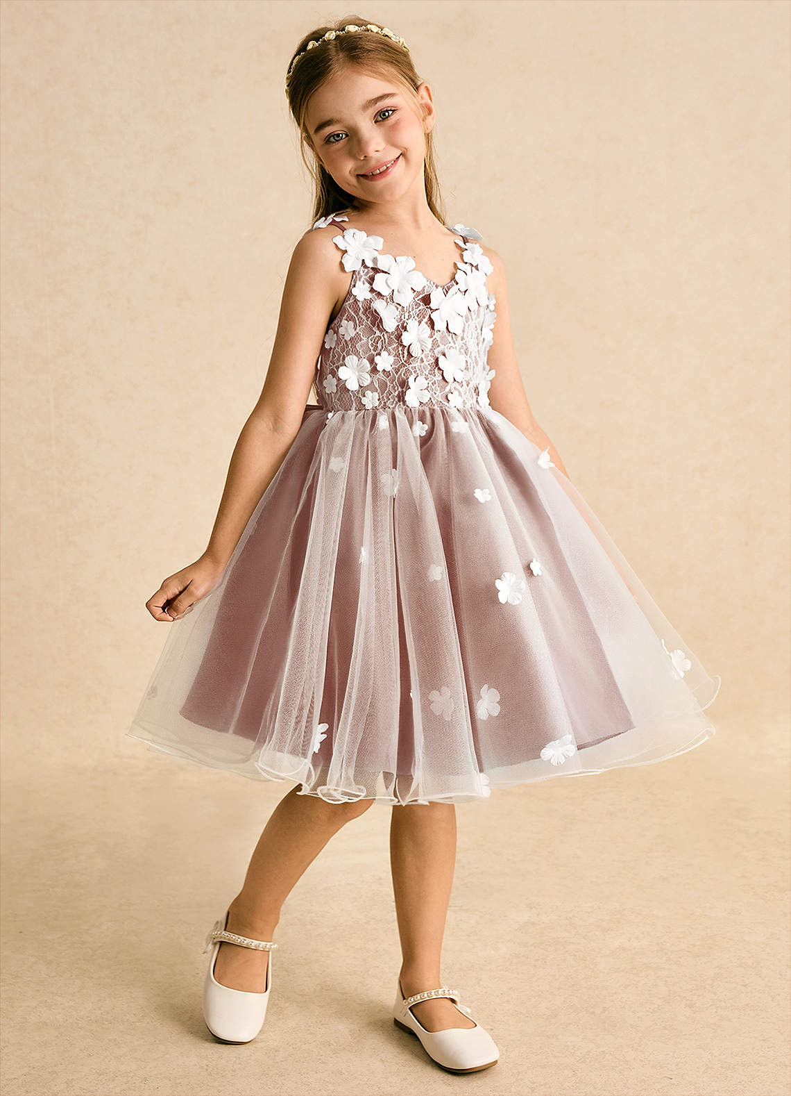 Azazie Junebug Robe Demoiselle D'honneur Fillette Robe Princesse en Tulle Dentelle Ivoire Auburn image1