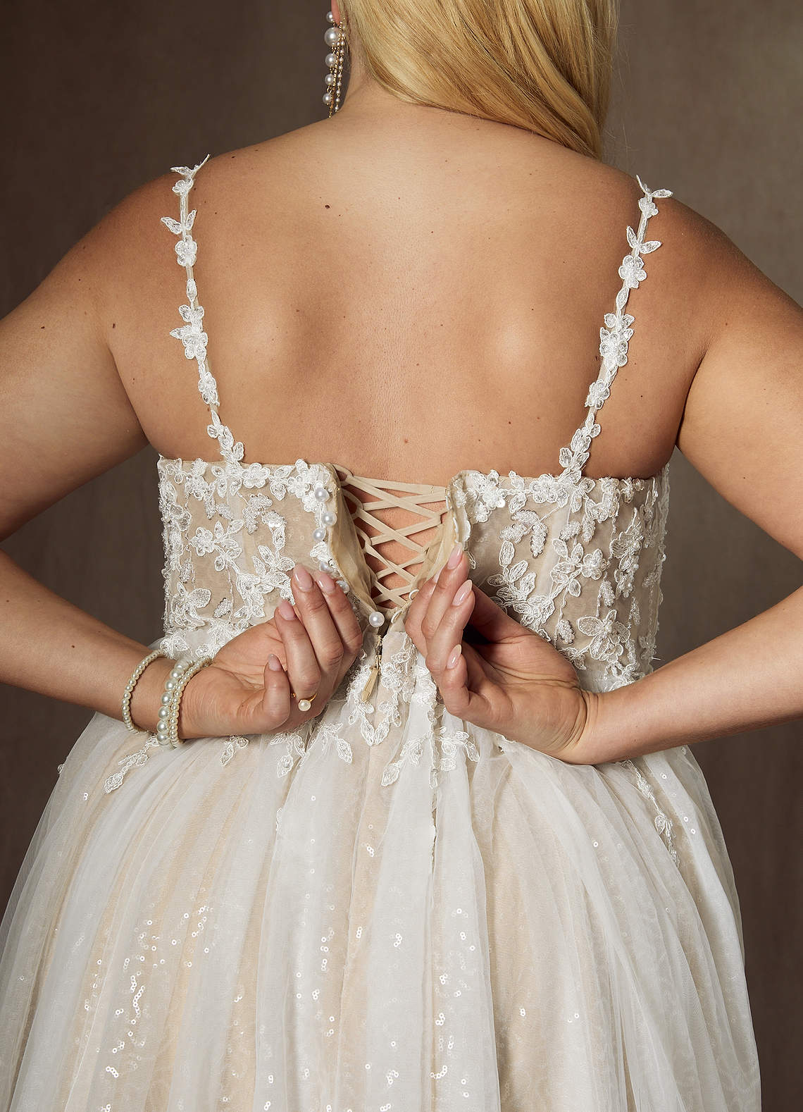 Azazie Florian Wedding Dresses Diamond White Champagne A-Line V-Neck Sequins Tulle Dress image13