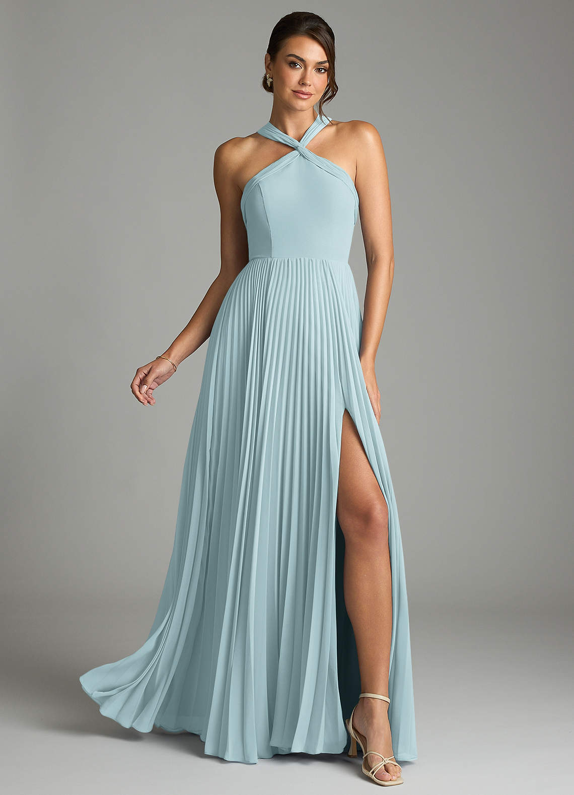 Azazie Afra Abiti da Damigella Abito A-Line in Chiffon Plissettato Nebbia image1