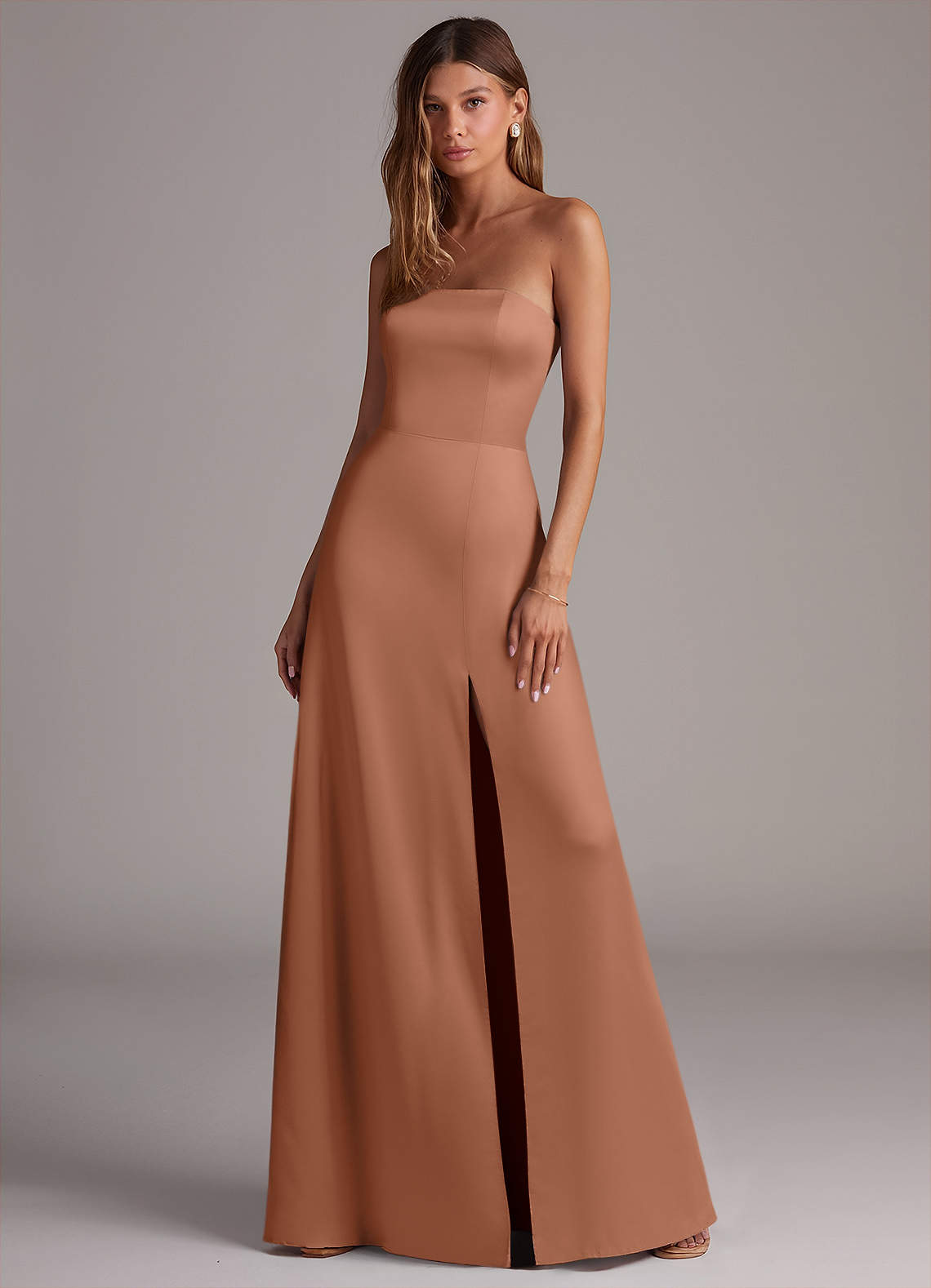 Azazie Wren Bridesmaid Dresses Bronzer A-Line Strapless Stretch Satin Convertible Dress image1