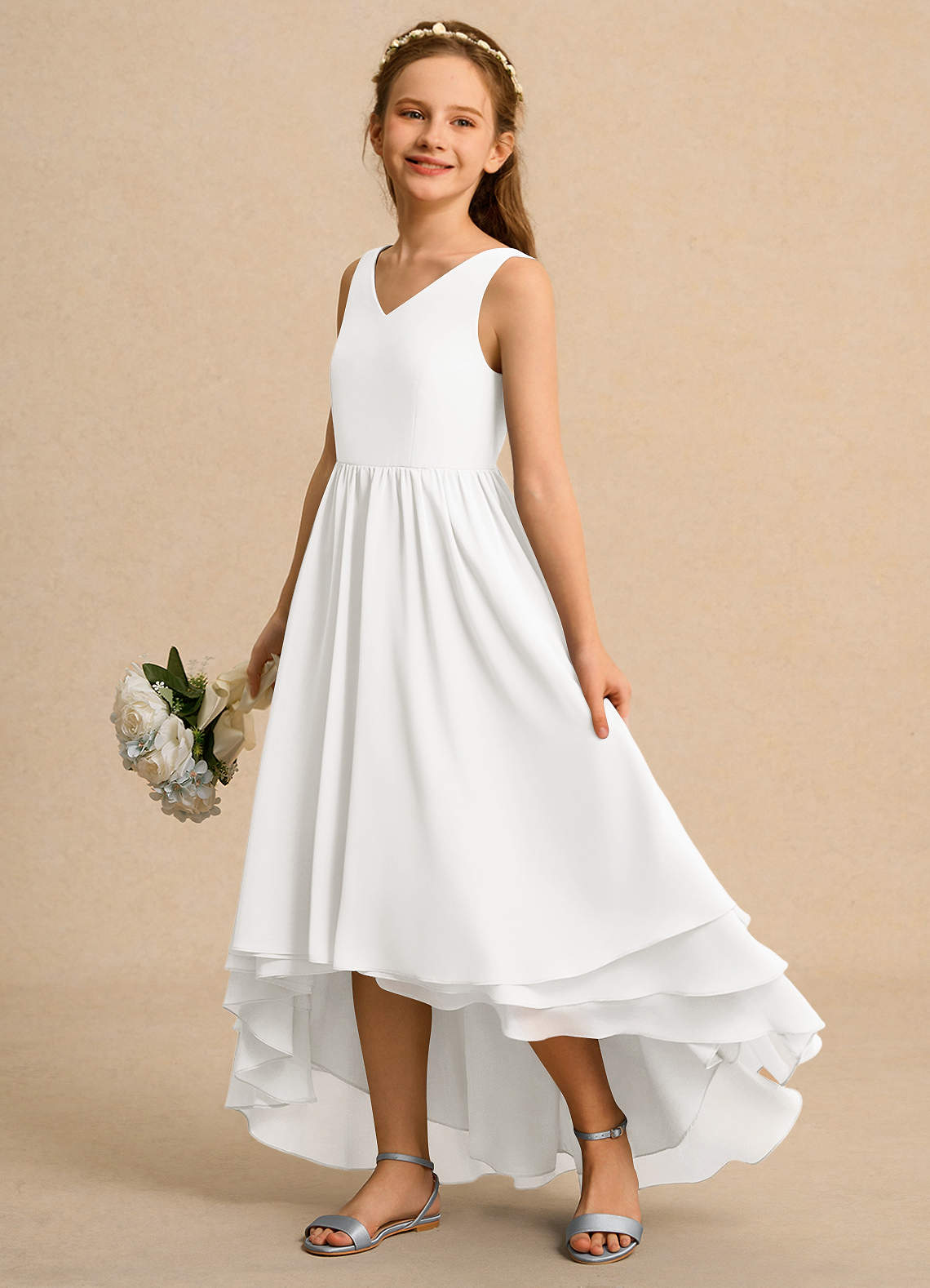 Azazie Kitten Girl Jurken voor bloemenmeisjes A-Lijn Jurk van Chiffon Ivoor image1