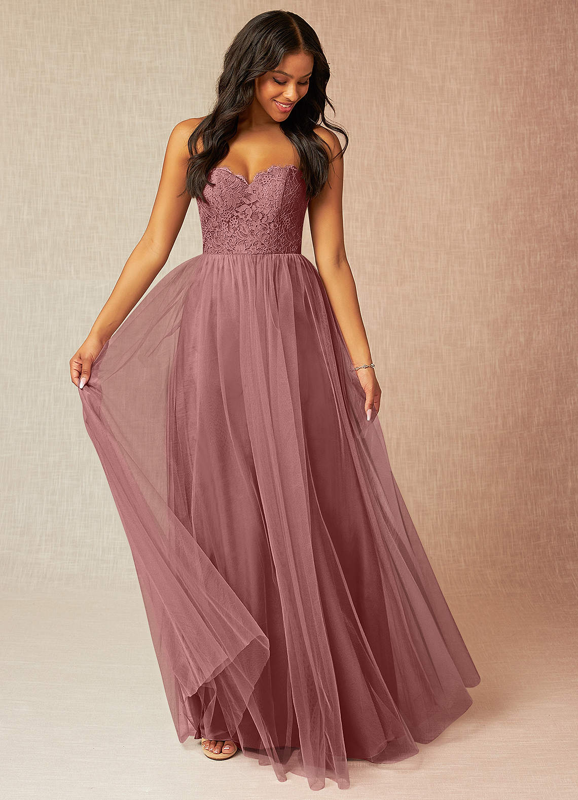 Azazie Roni Bridesmaid Dresses Desert Rose A-Line Sweetheart Neckline Tulle Convertible Dress image1