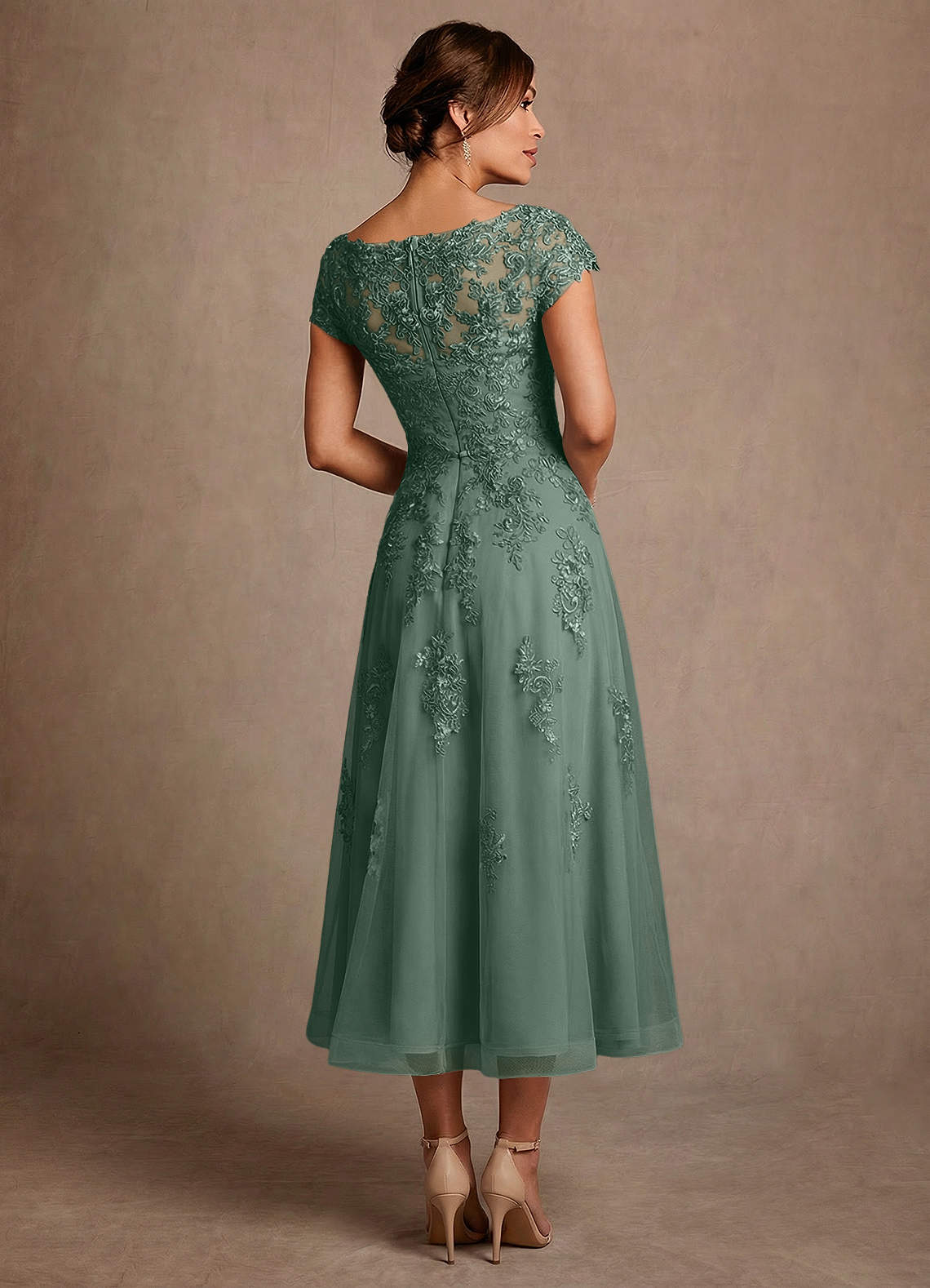 Azazie Jolanda Mother of the Bride Dresses Eucalyptus A-Line Lace Dress image1