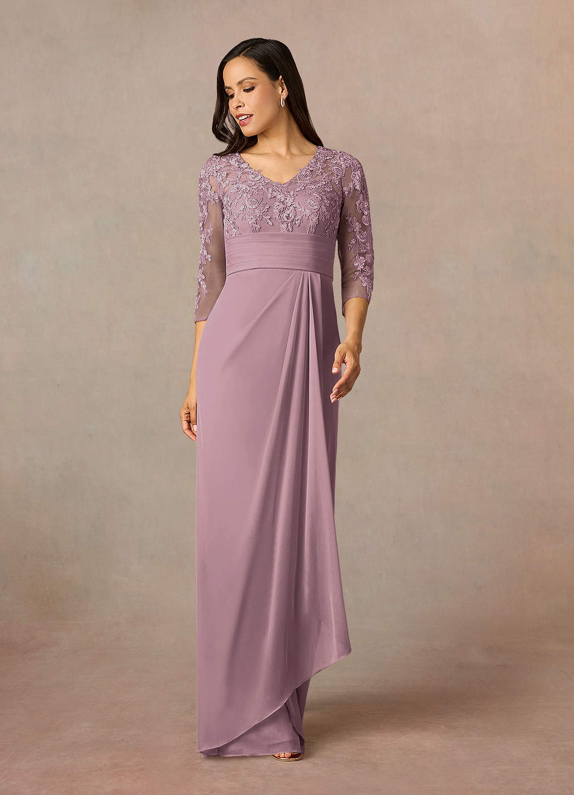 Azazie Poe Mother of the Bride Dresses Dusty Rose Sheath Lace Dress image1