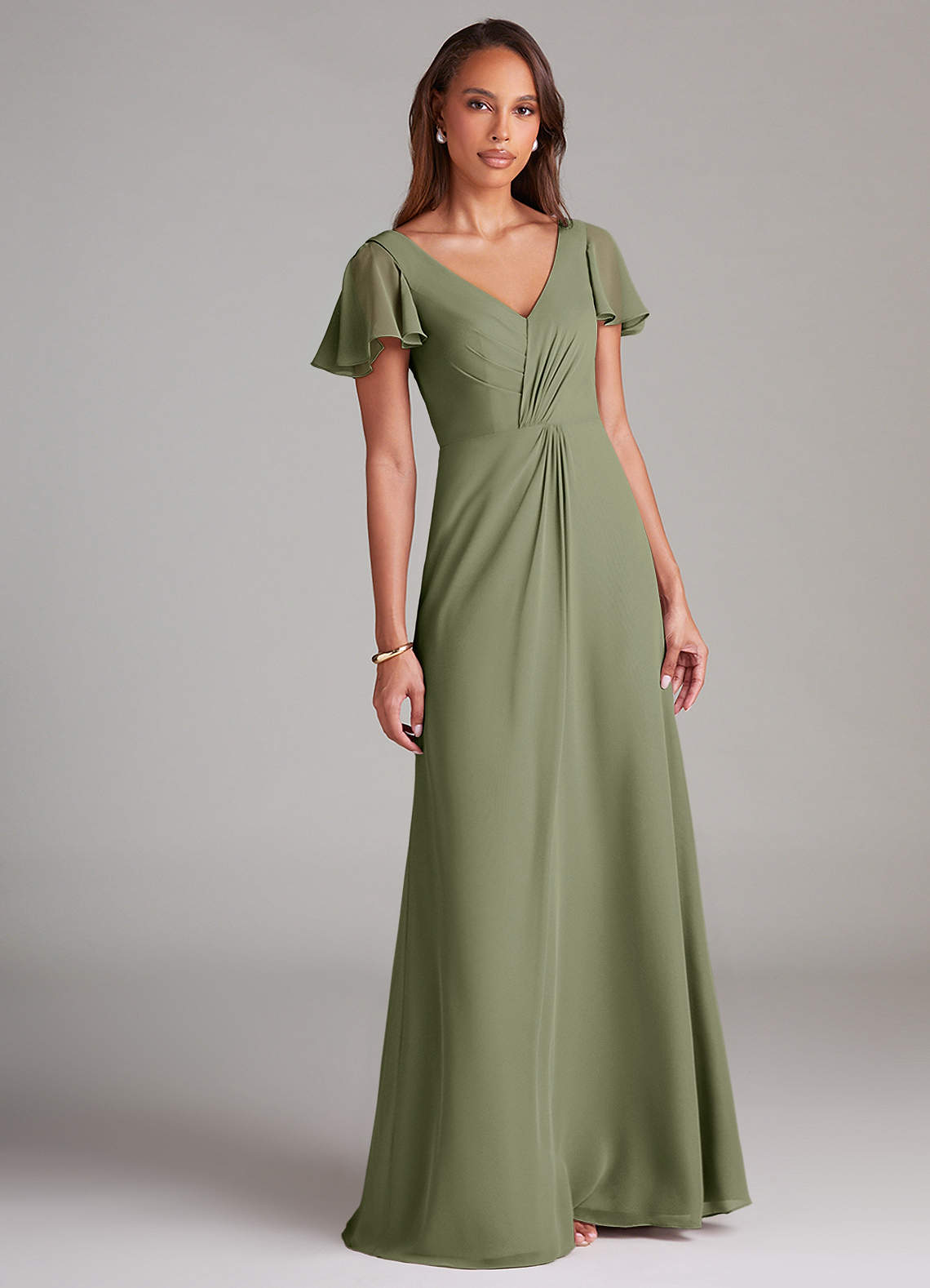 Azazie Soren Abiti da Damigella Abito A-Line in Chiffon Increspato Pistacchio image1