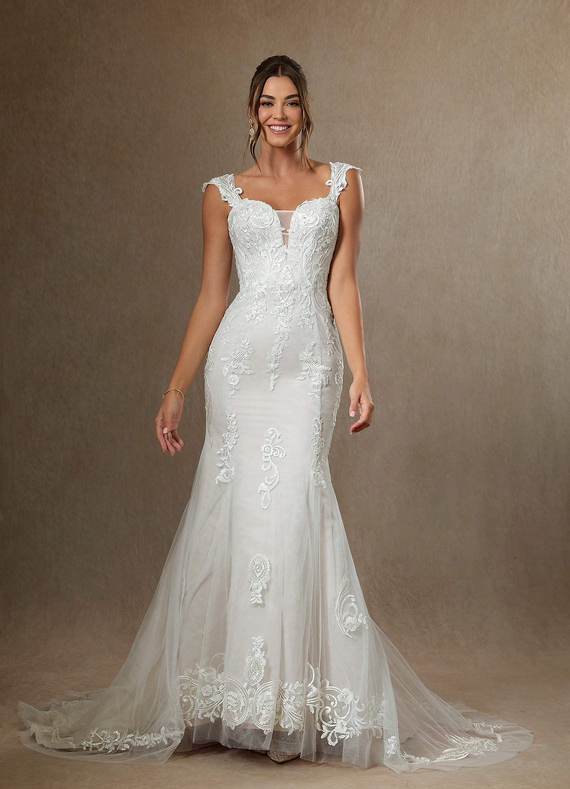 Azazie Roux Robes de mariée Robe Sirène en Satin Paillettes Blanc De Diamant image5