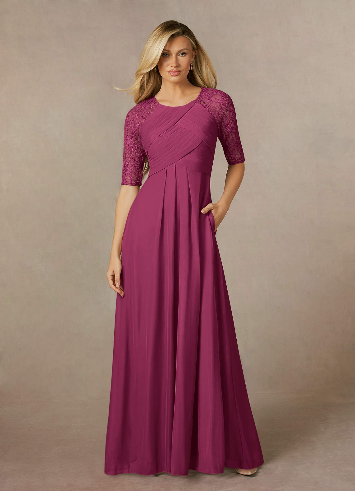 Azazie Raelyn Mother of the Bride Dresses Mulberry A-Line Lace Mesh Dress image1