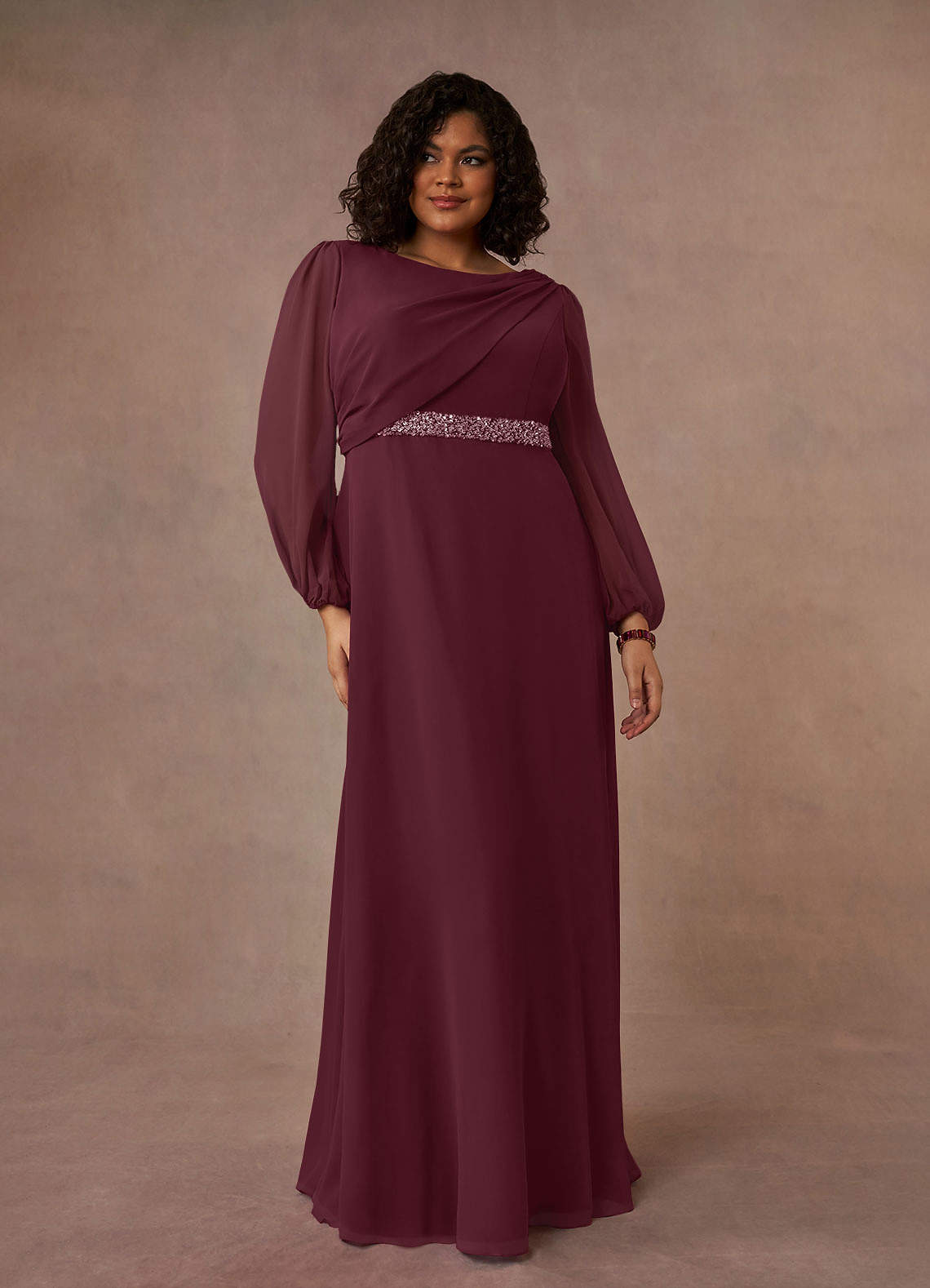 Azazie Priyanka Mother of the Bride Dresses Cabernet A-Line Boatneck Pleated Chiffon Dress image1