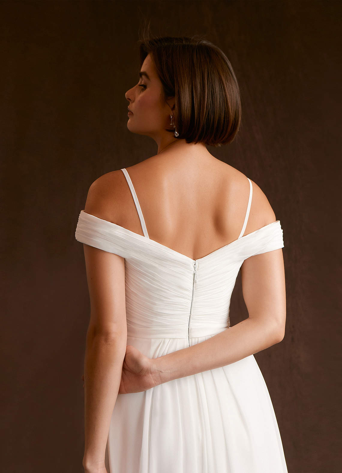 Azazie Elsie Vestidos de novia Vestido de Diamante Blanco de Gasa de Corte en A con Lentejuela image7