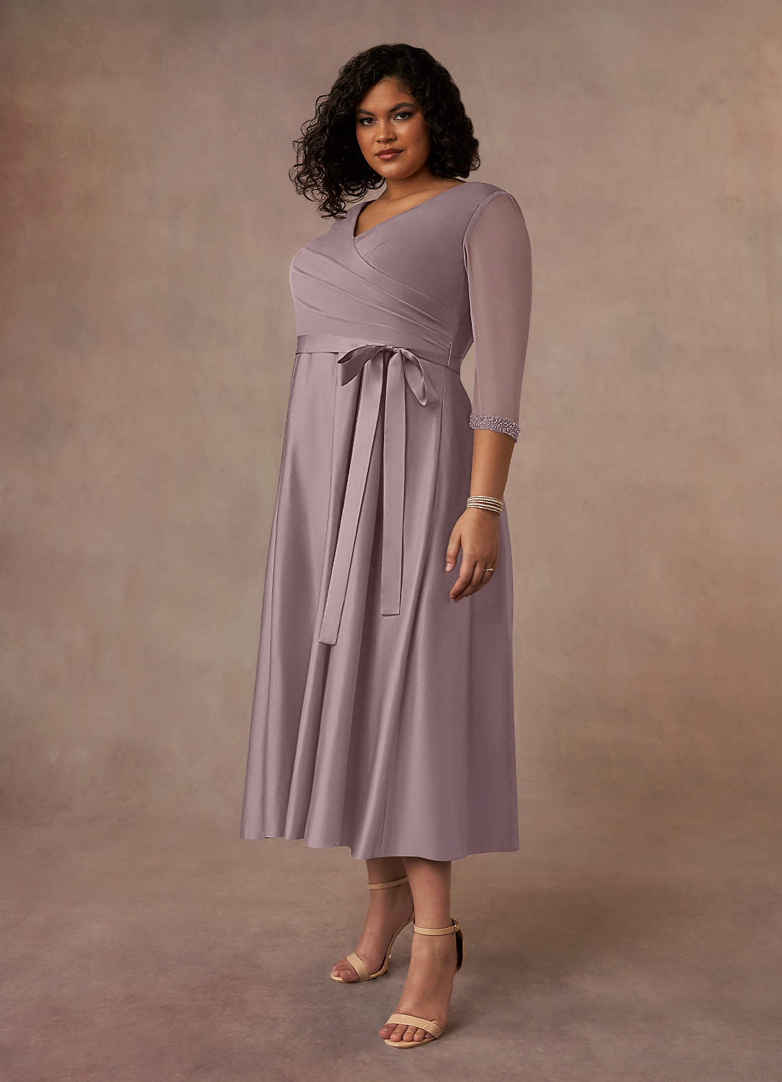 Azazie Maritza Mother of the Bride Dresses Dusk A-Line Pleated Matte Satin Dress image7