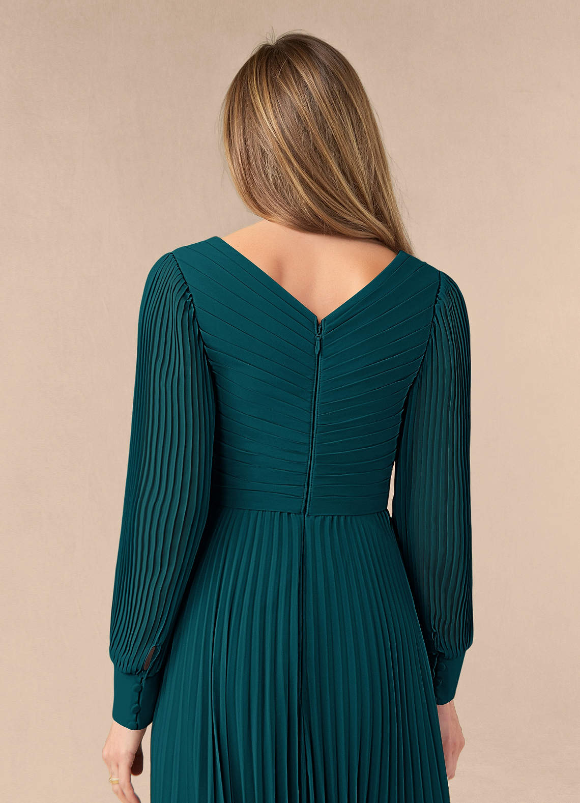 Azazie Zina Mother of the Bride Dresses Pine A-Line Pleated Chiffon Dress image5