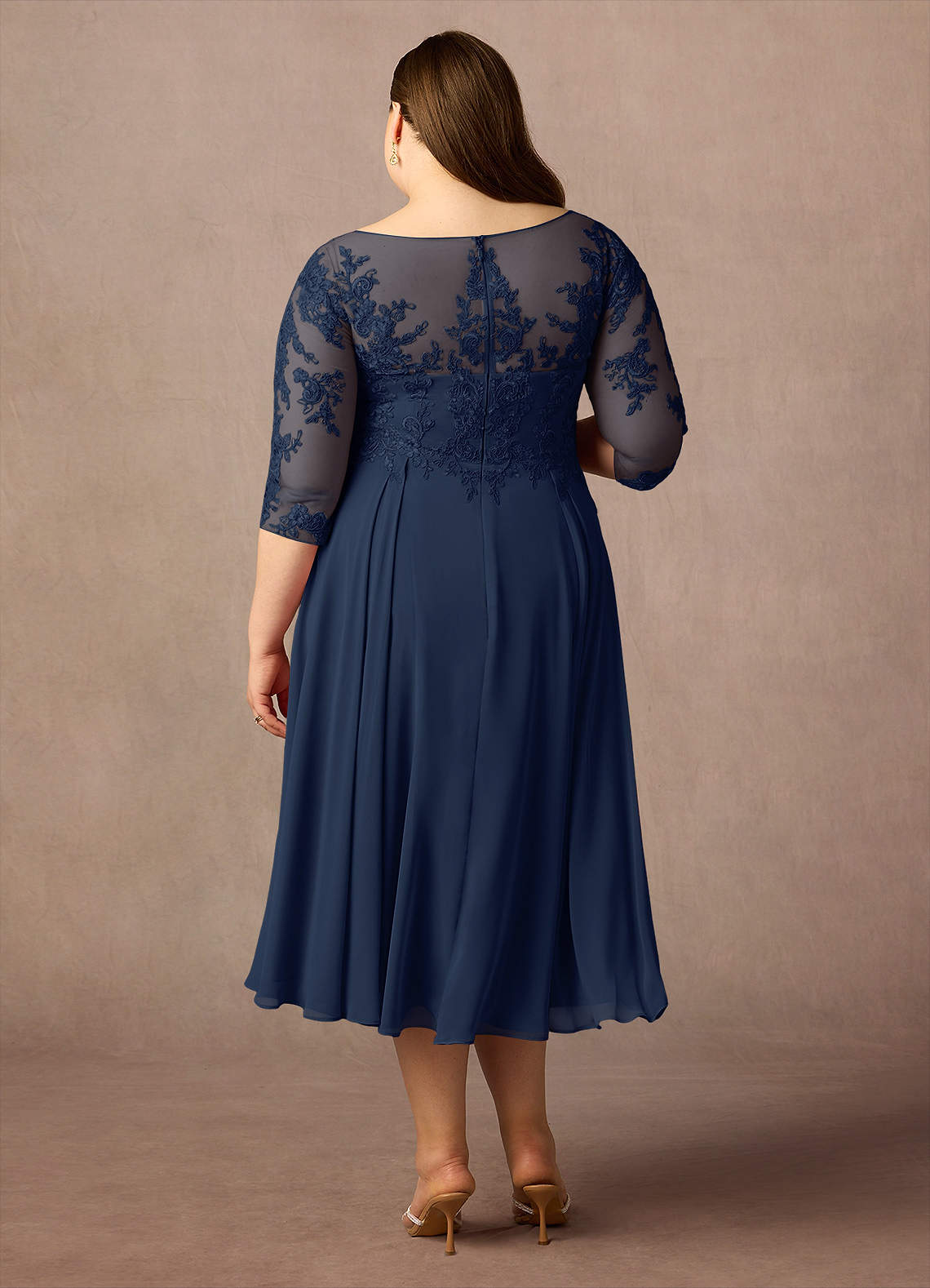 Azazie Marge Mother of the Bride Dresses Dark Navy A-Line Scoop Lace Chiffon Dress image1