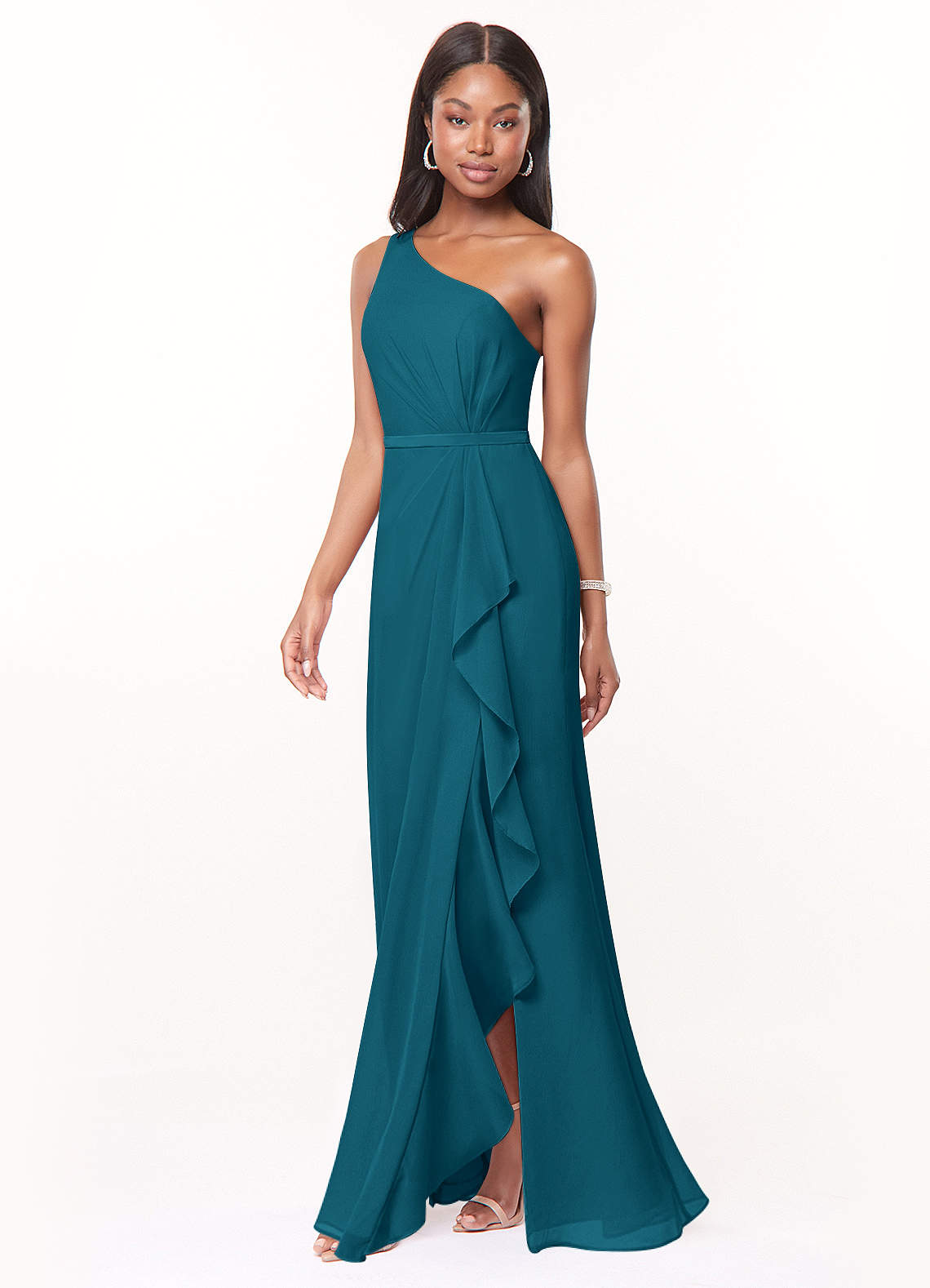 Azazie Liza Bridesmaid Dresses Ink Blue Mermaid One Shoulder Chiffon Dress image1
