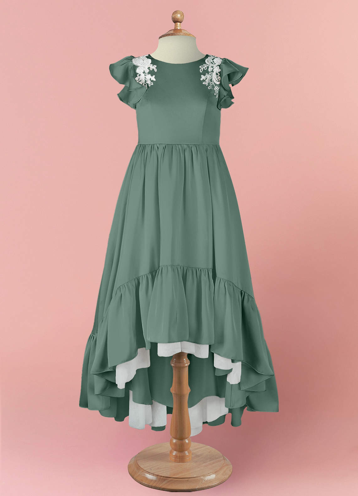 Barbie ♥ Azazie Flower Girl Dresses High Low Lace and Stretch Satin A-line Dress image6