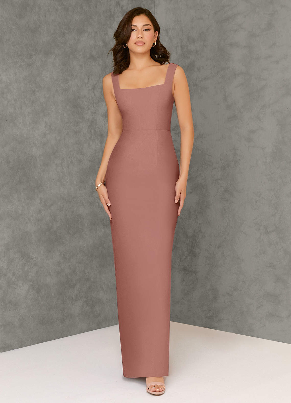 Azazie Flori Bridesmaid Dresses Cedar Rose Sheath Square Neckline Chiffon Dress image1