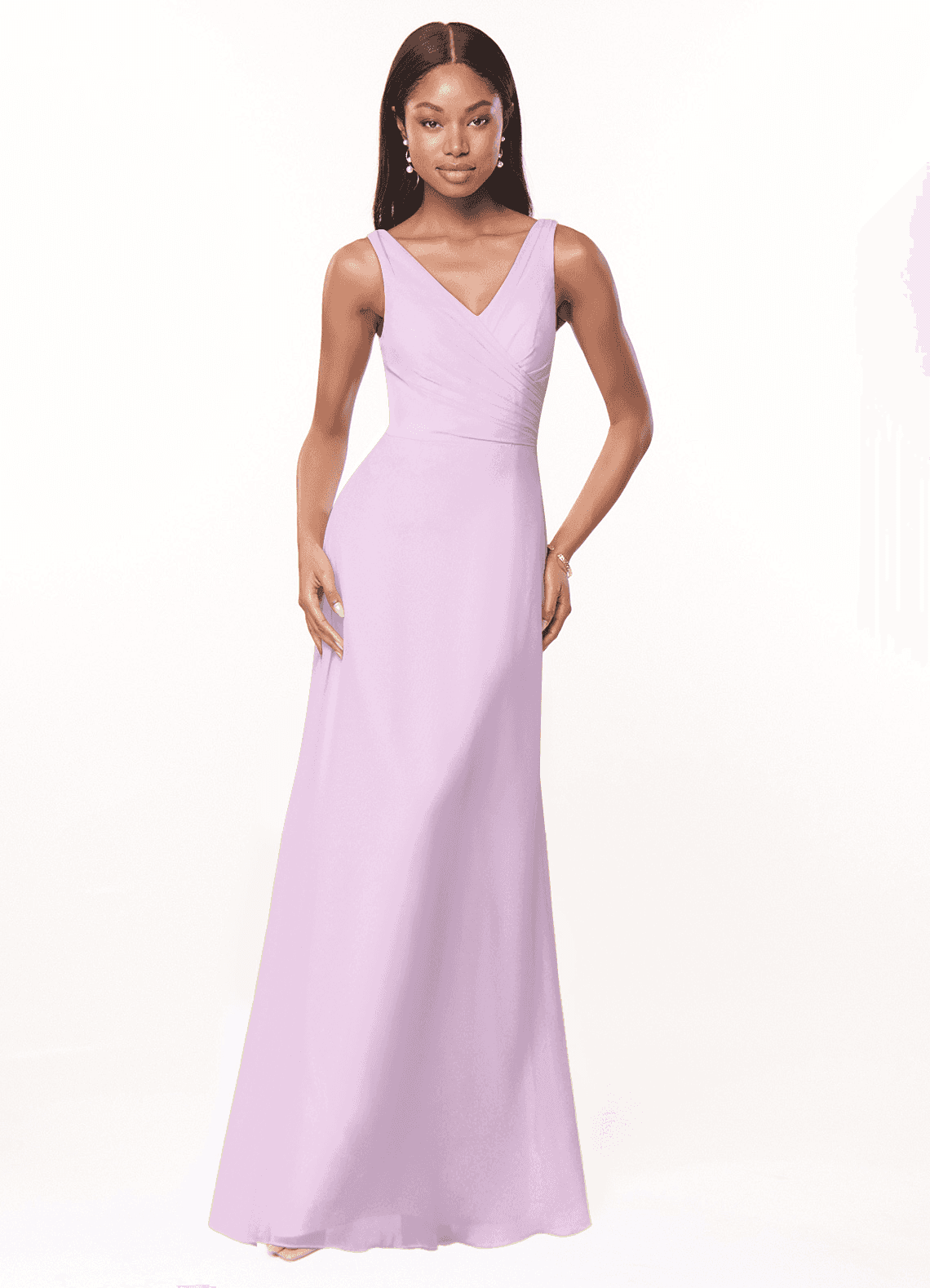 Azazie Nala Robes de demoiselle d'honneur Robe Trapèze en Mousseline de soie Plissée Frostiges Flieder image1
