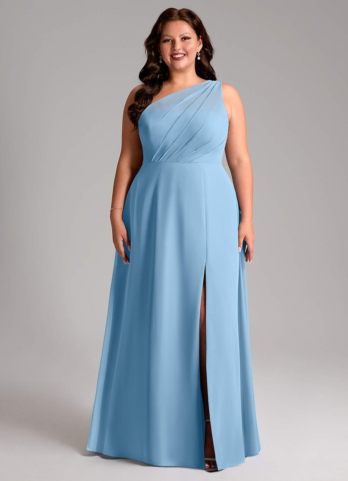 Azazie Phaedra Bridesmaid Dresses Steel Blue A-Line One Shoulder Chiffon Dress image1