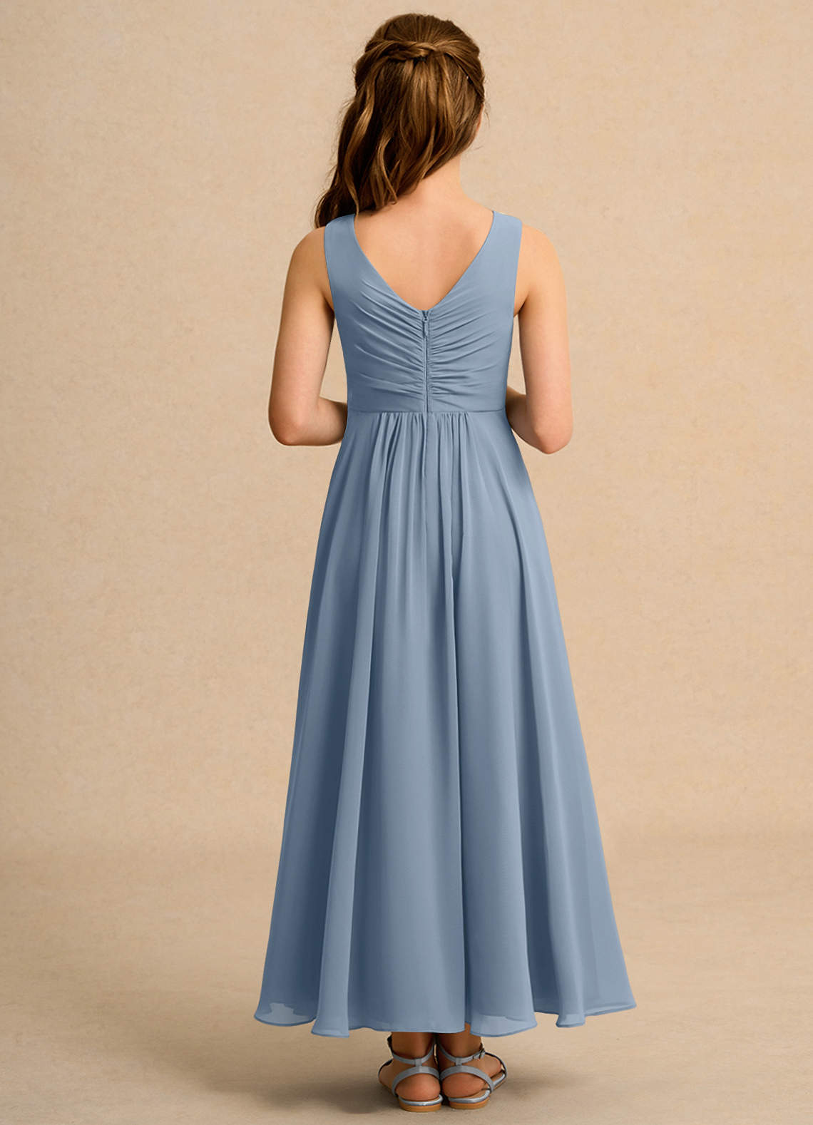 Azazie Ducky Junior Formal Flower Girl Dresses Dusty Blue A-Line Pleated Chiffon Dress image1