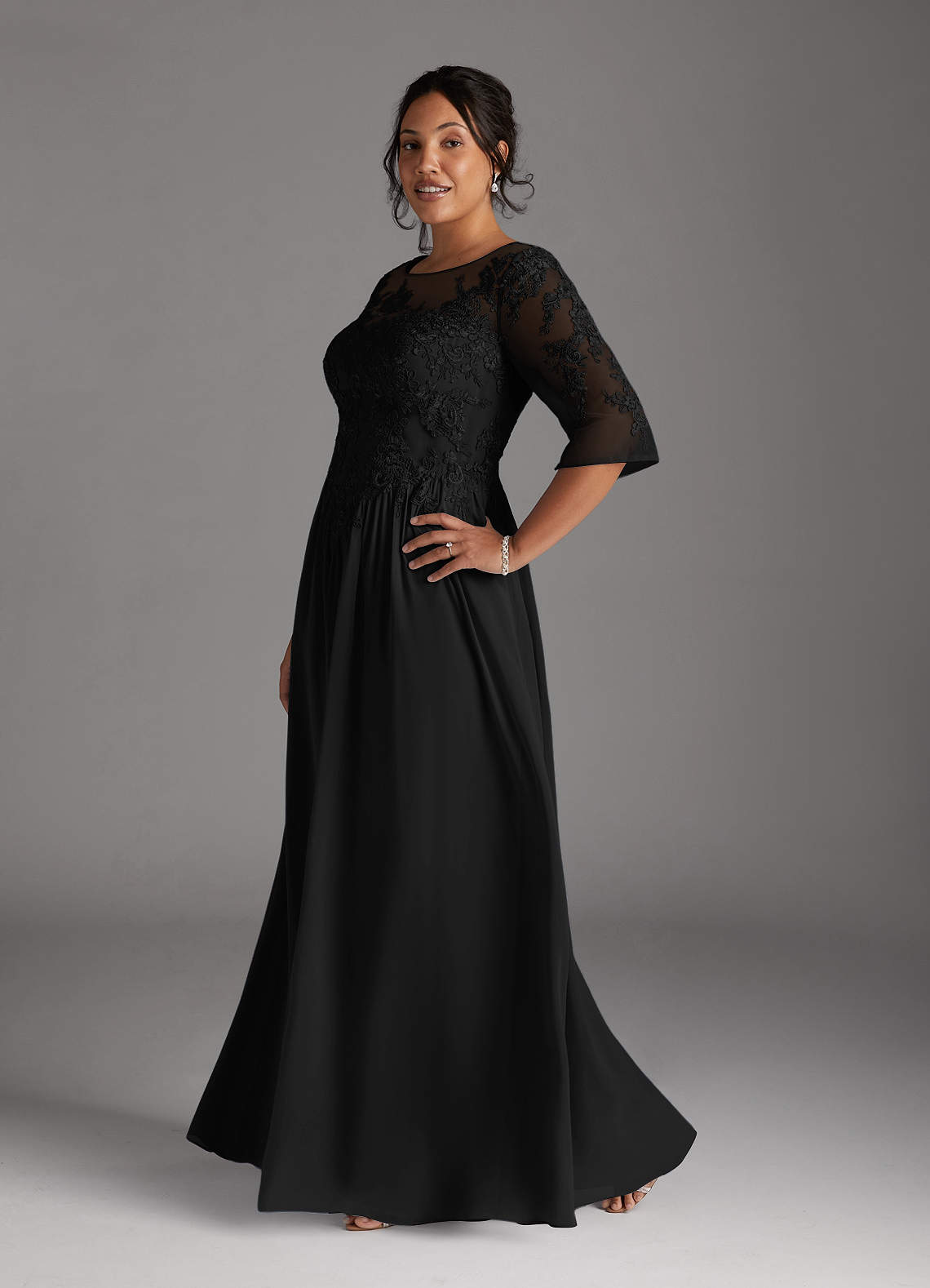 Azazie Mirielle vestidos de madre de la novia Vestido de Negro de Gasa de Corte En A con Encaje Scoop image9