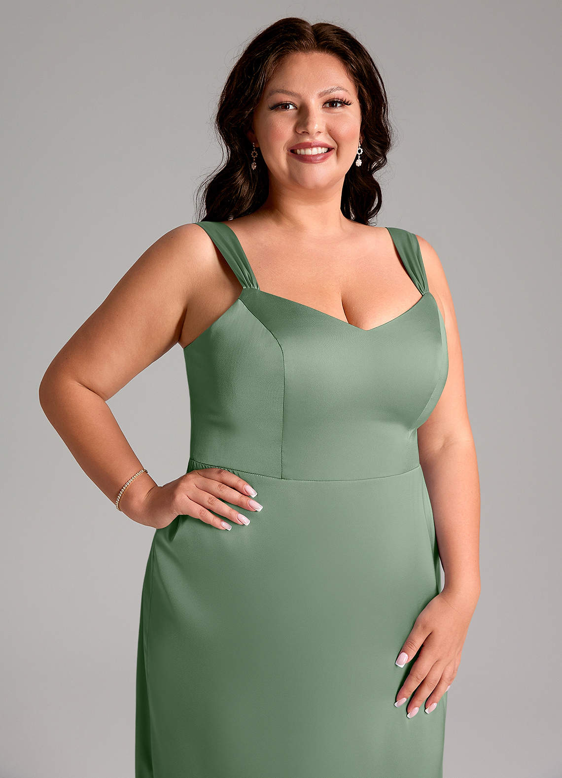 Azazie Denice Bridesmaid Dresses Matcha Sheath Pleated Stretch Satin Dress image6