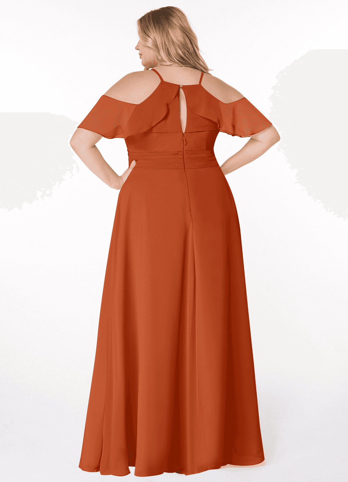 Azazie Dakota Bridesmaid Dresses Burnt Orange A-Line V-Neck Pleated Chiffon Dress image1