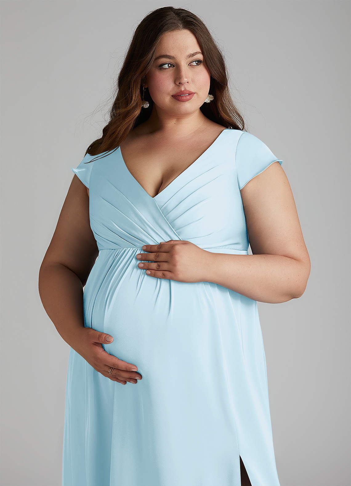 Azazie Allessia Maternity Bridesmaid Dresses A-Line Pleated Stretch Satin Floor-Length Dress image12