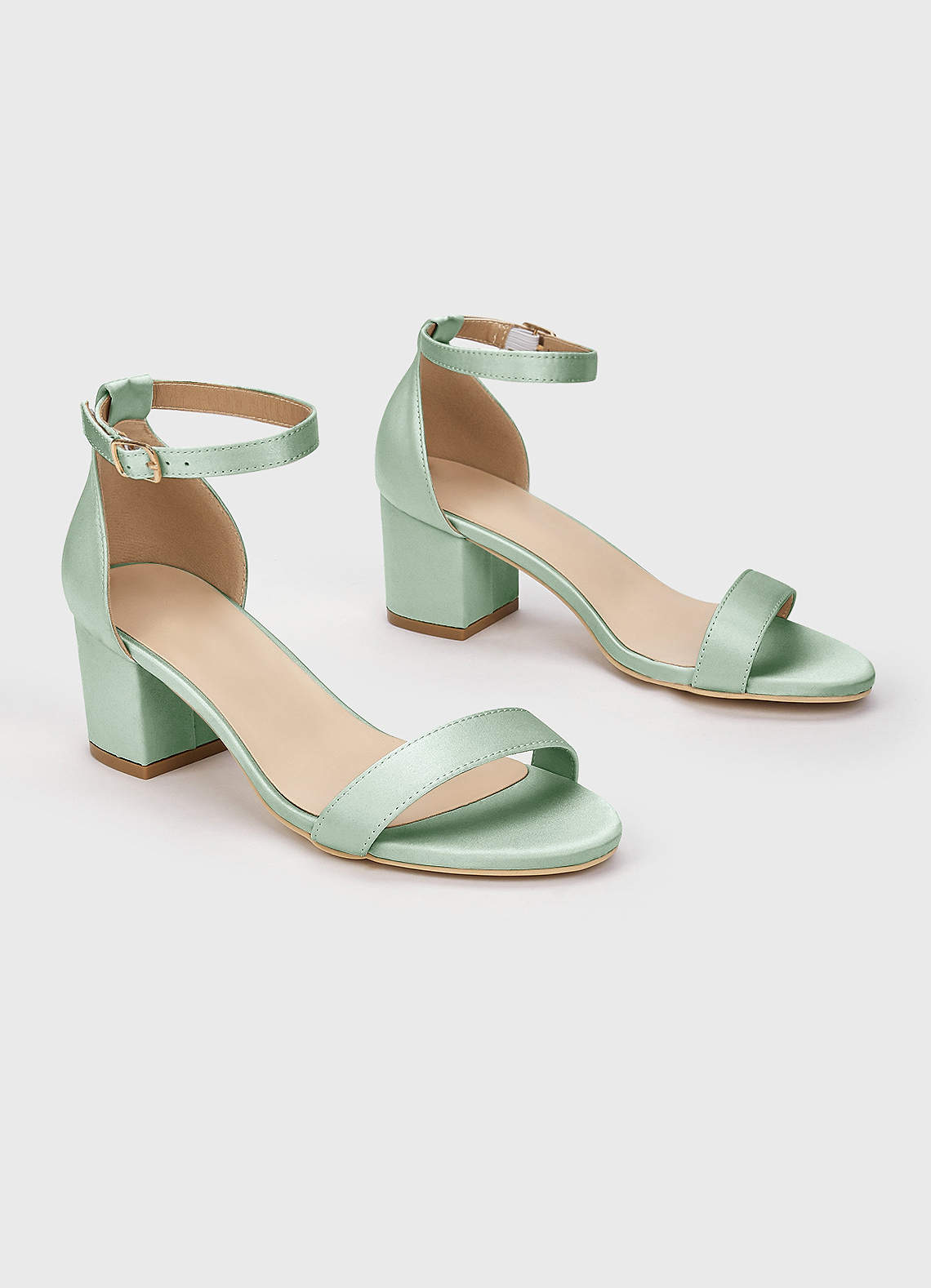 front Matching Color Matte Satin One Strap Buckle Block Low Heel Sandals