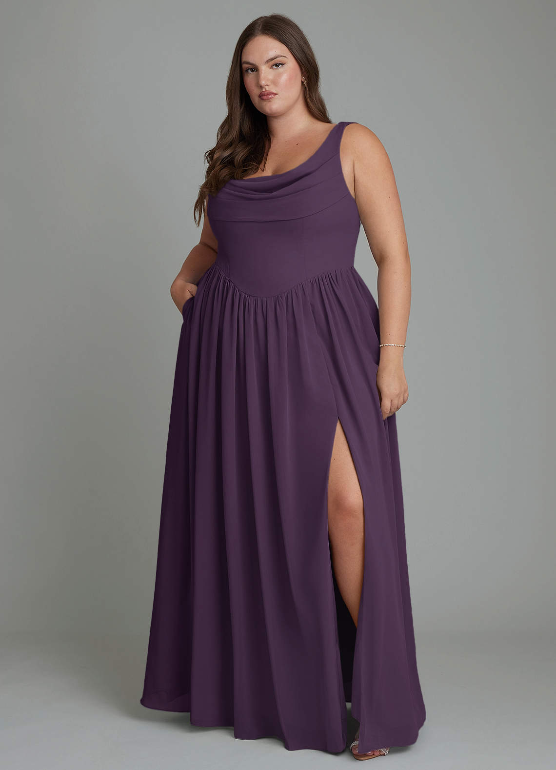 Azazie Novi Bridesmaid Dresses Plum A-Line Pleated Chiffon Dress image6