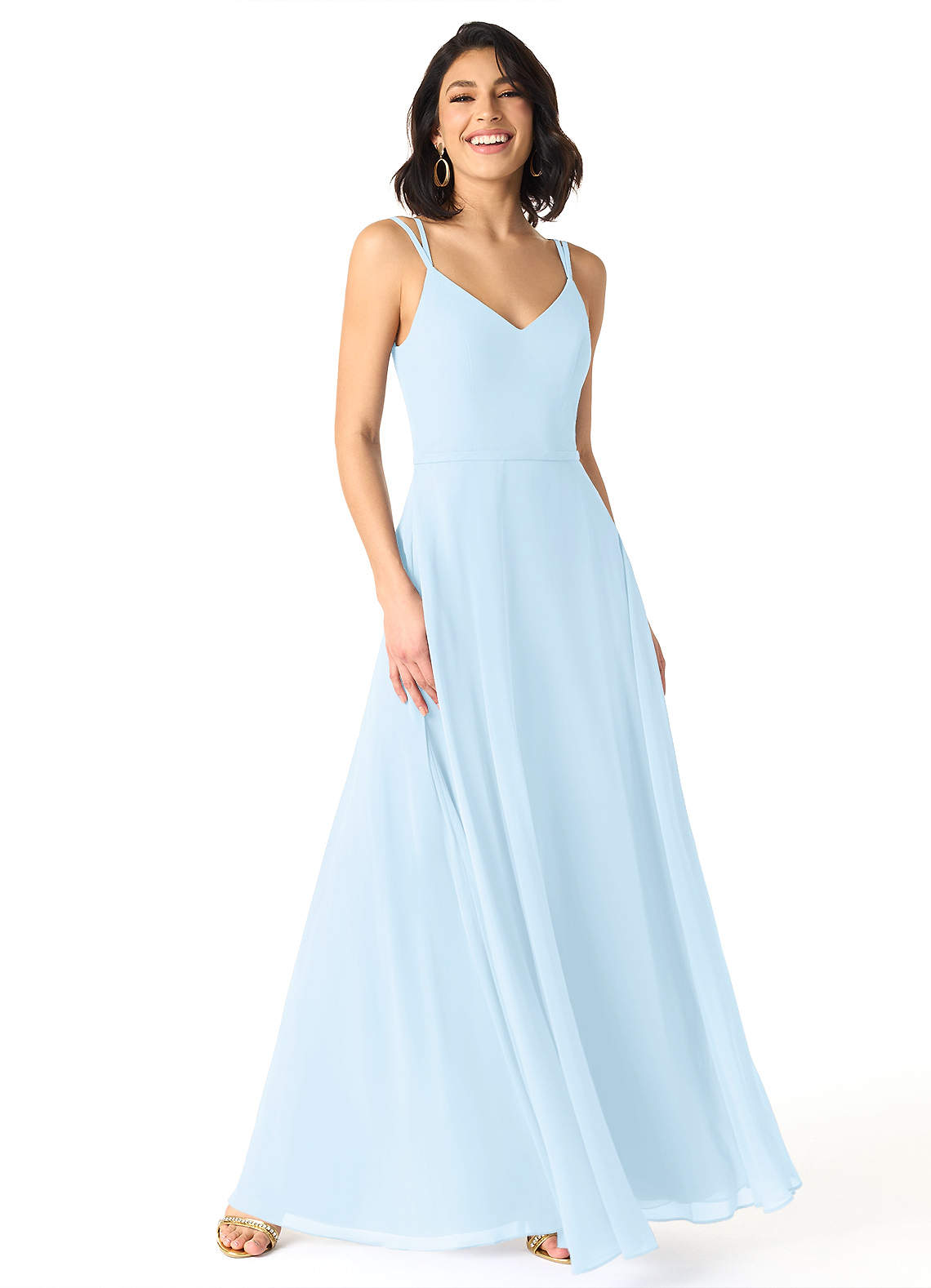 Azazie Janine Bridesmaid Dresses Sky Blue A-Line V-Neck Chiffon Dress image1