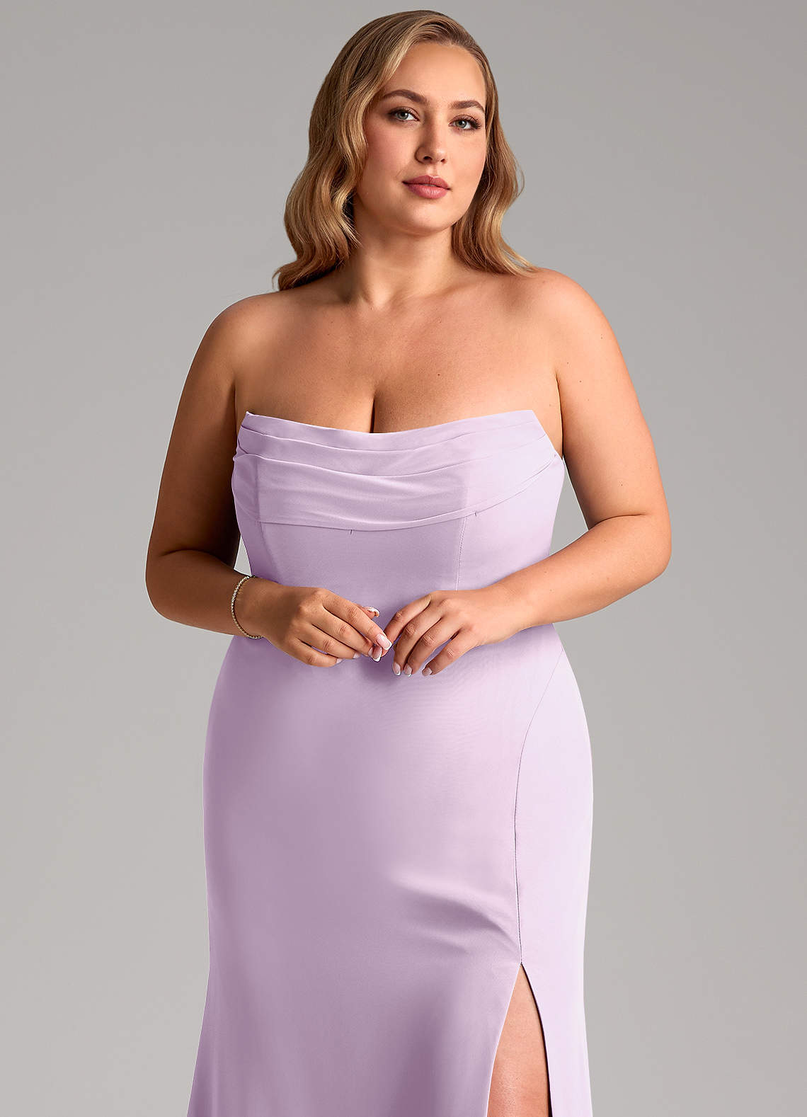 Azazie Saige Bridesmaid Dresses Frosted Lilac A-Line Off the Shoulder Chiffon Convertible Dress image10
