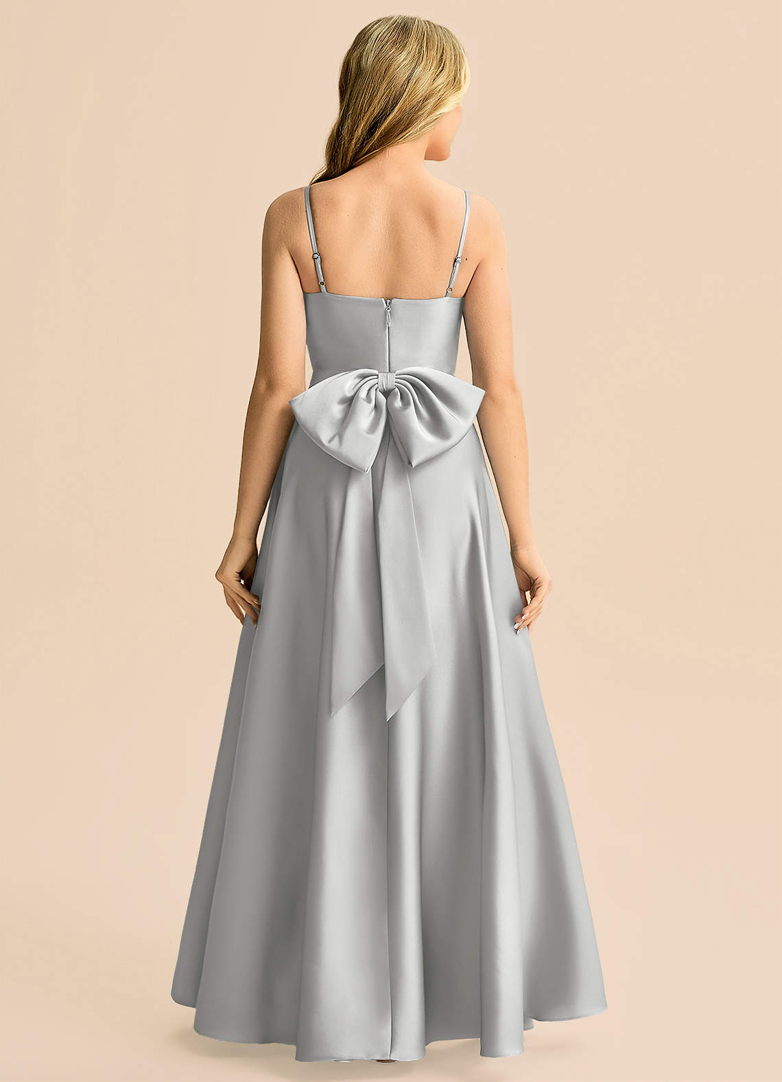 Azazie Rumi Junior Klä av A-Line i Stretch Satin Plisserad image1